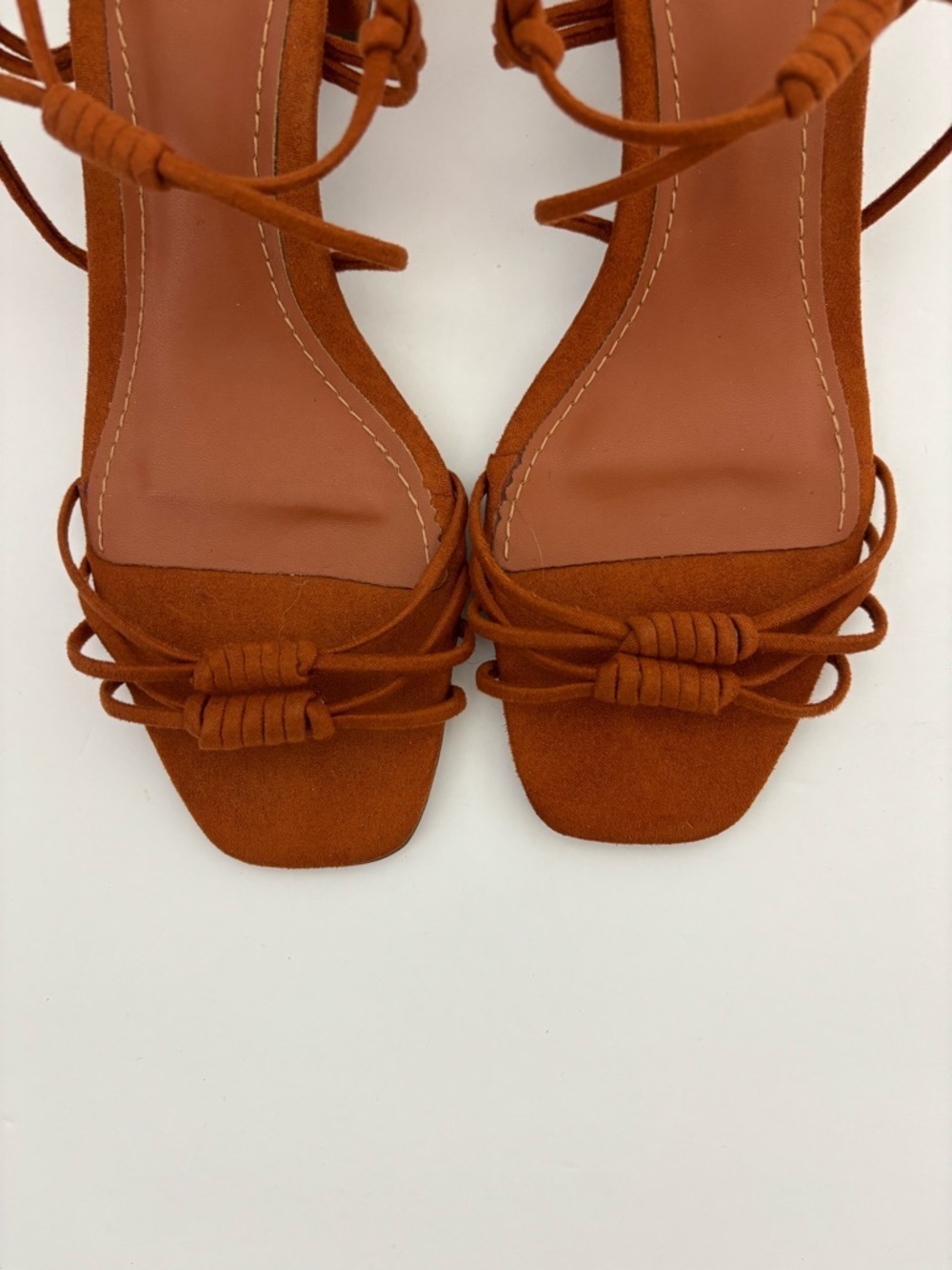 Via Mia Strappy Block Heel Suede Rust Brown Sandals Square Toe Ankle Strap 8.5 - Picture 4 of 14